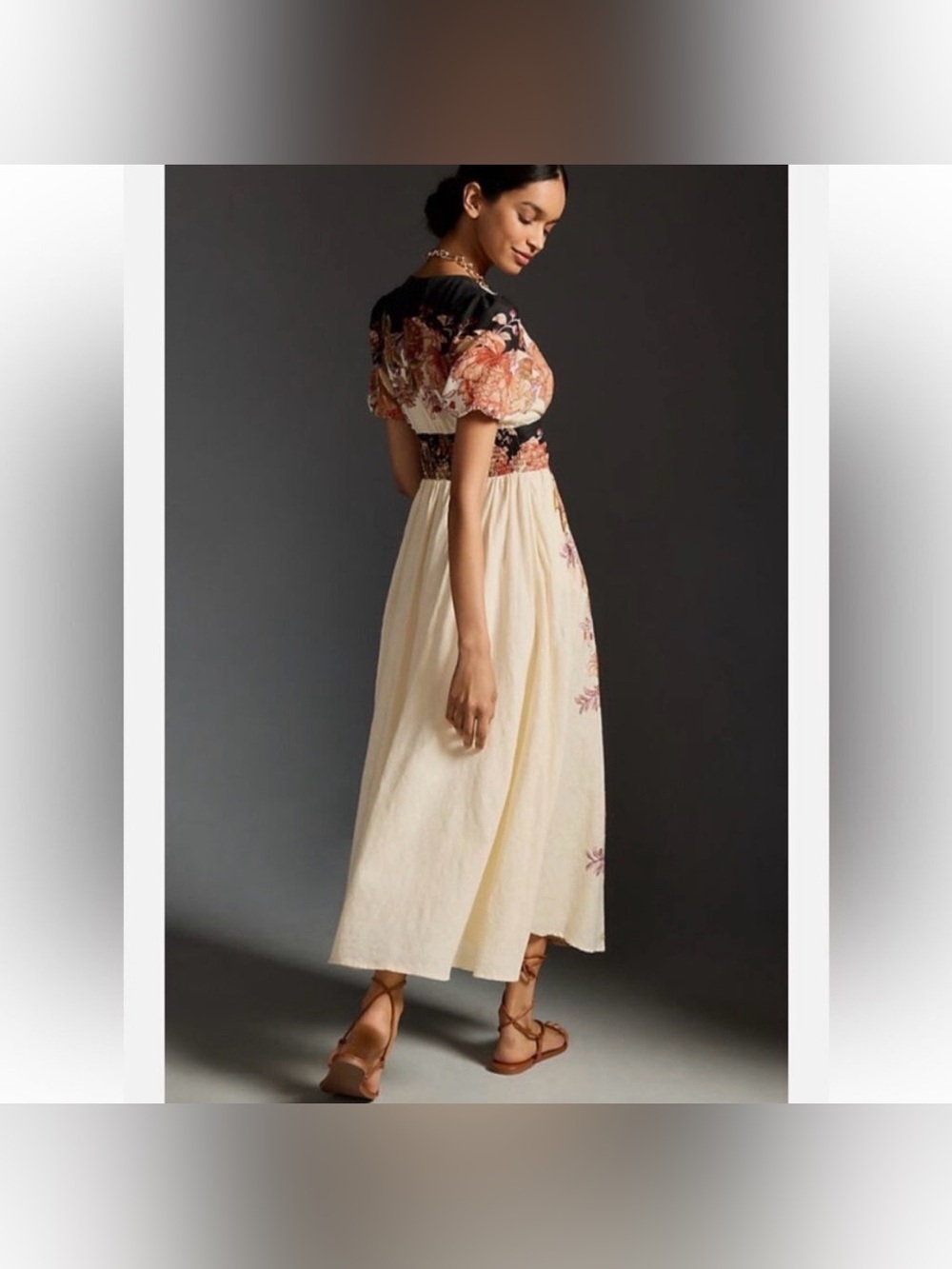 Anthropologie Cream and Black Floral Maxi Dress - Picture 3 of 15